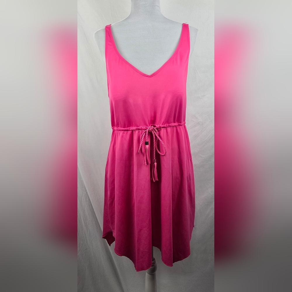 D & Co. Beach QVC Barbie Pink Padded Tassel One Piece Swim Dress sz 14